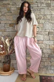Rustic Nature Linen Blend Barrel Pant Washed Sugar